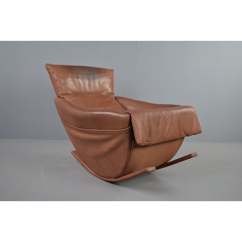Mid century rocking chair in bull leather by De Sede, 1970s