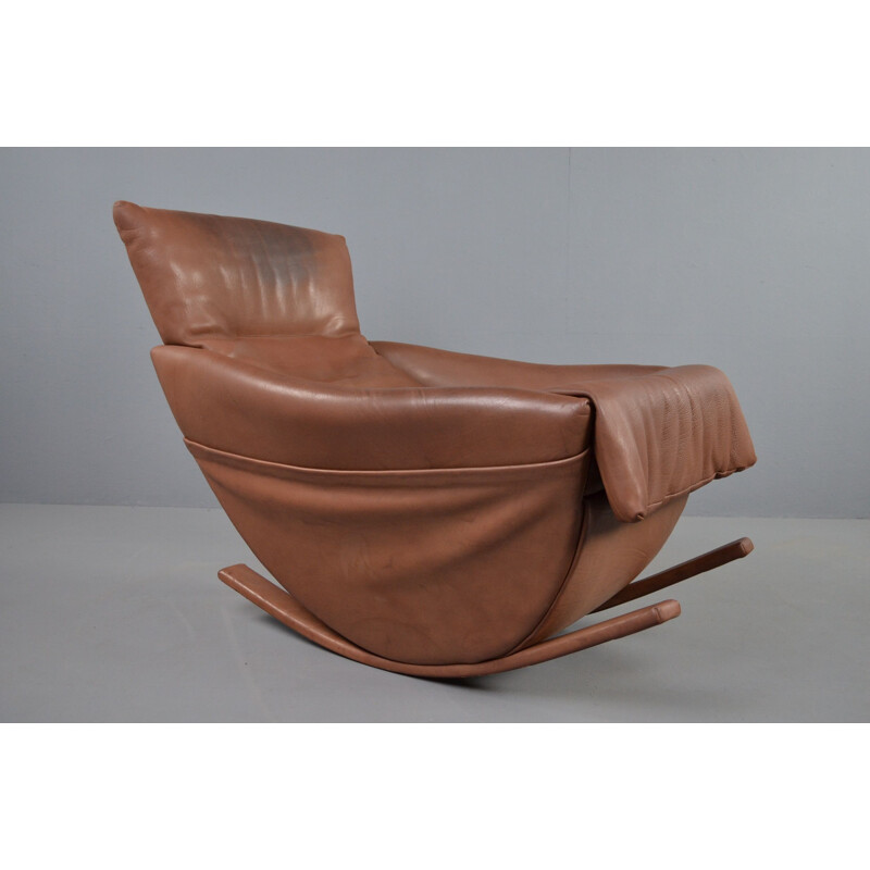 Mid century rocking chair in bull leather by De Sede, 1970s