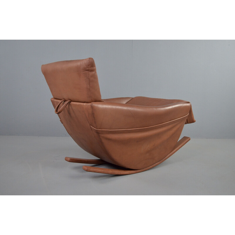 Mid century rocking chair in bull leather by De Sede, 1970s