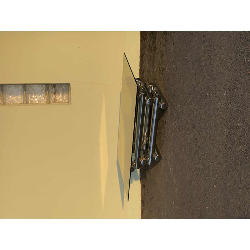 Sculptural vintage coffee table in stainless steel and smoked glass, 1970