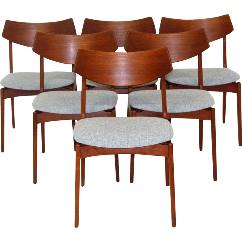 Set of 6 vintage teak and cotton chairs, Sweden 1960