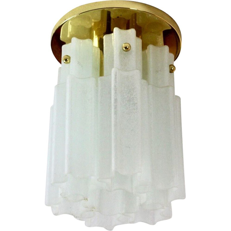 Vintage ceiling light in brass and glass by Glashütte Limburg, Germany 1970