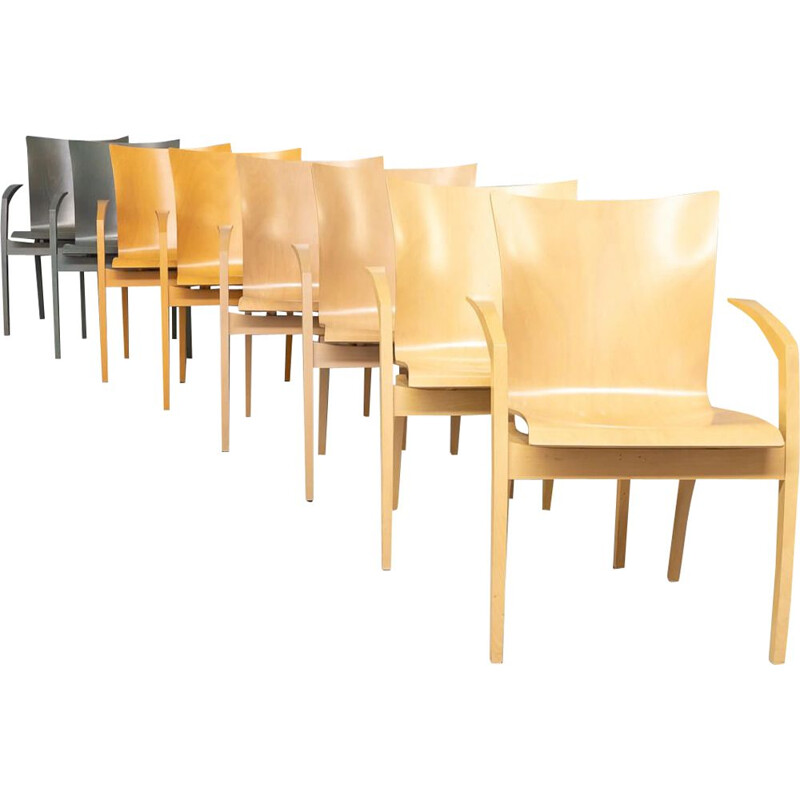 Set of 8 vintage "camarilla" plywood dining chairs by Hugo de Ruiter for Leolux, 1990s