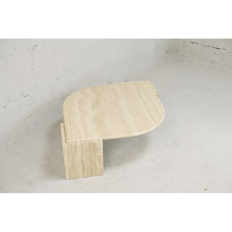 Vintage curved travertine coffee table, France 1970