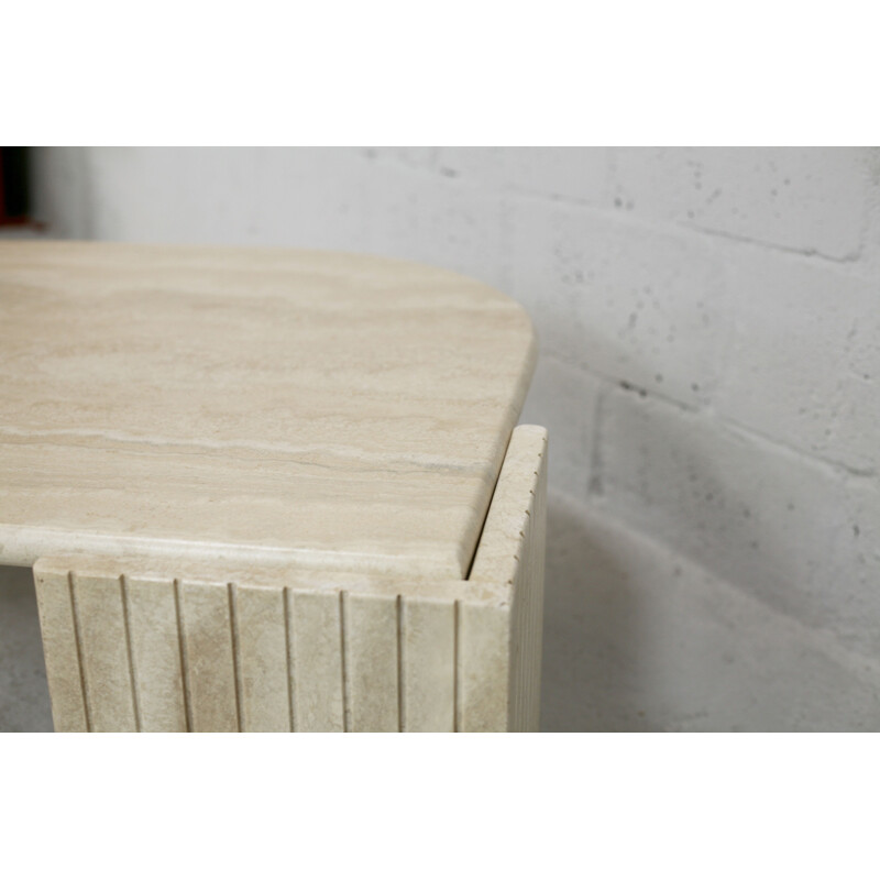 Vintage curved travertine coffee table, France 1970