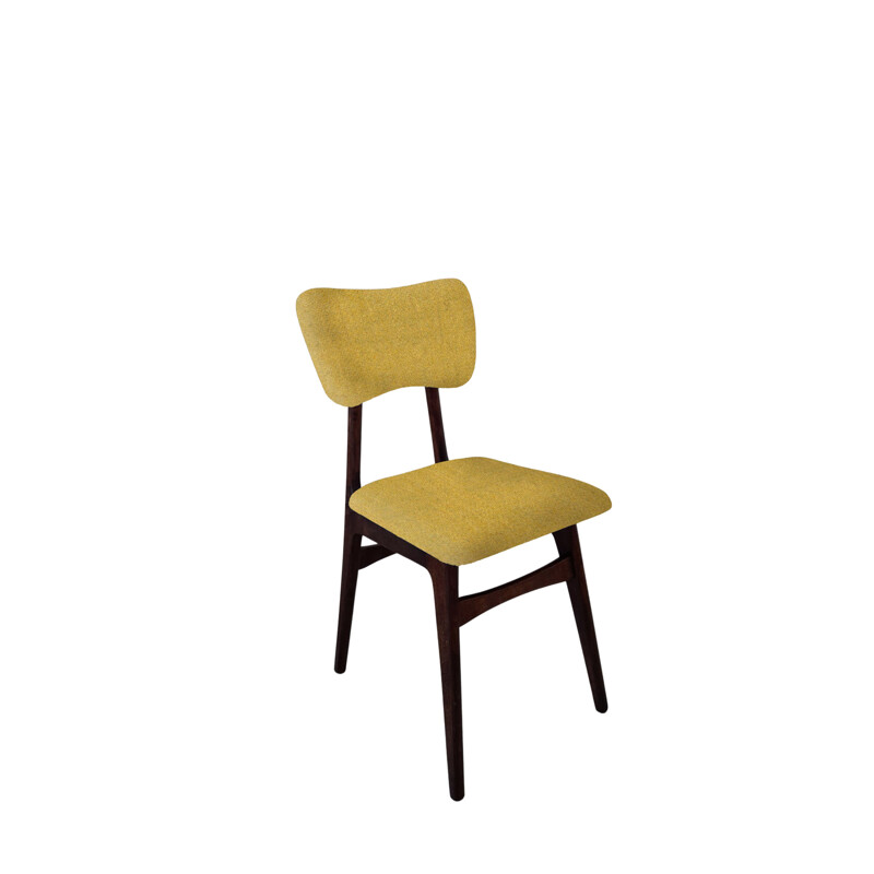 Satz von 6 Vintage-Stühlen aus senffarbener Wolle und Holz, Polen 1960