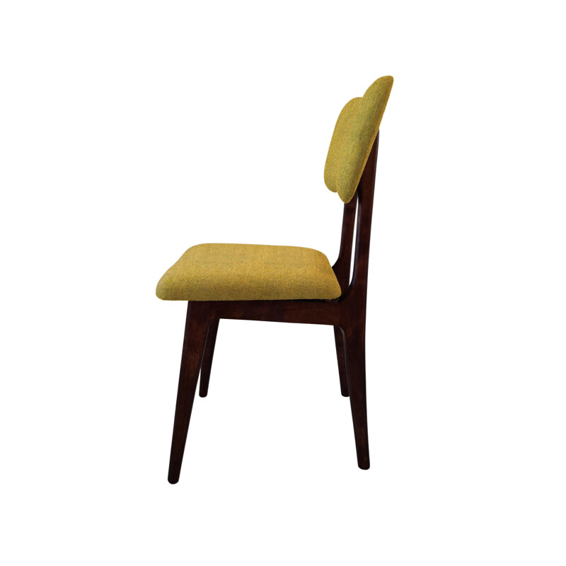 Set of 6 vintage chairs in mustard wool and wood, Poland 1960s