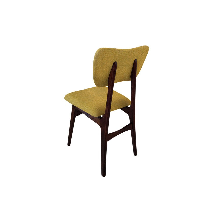 Set of 6 vintage chairs in mustard wool and wood, Poland 1960s