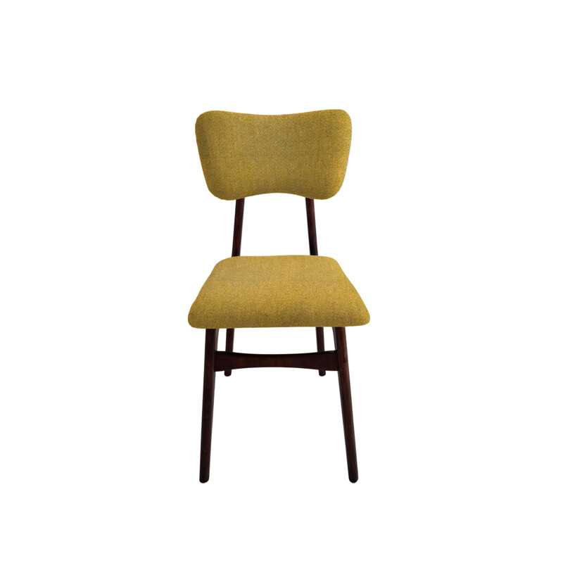 Set of 6 vintage chairs in mustard wool and wood, Poland 1960s