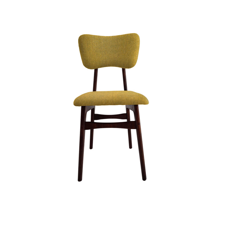 Set of 6 vintage chairs in mustard wool and wood, Poland 1960s