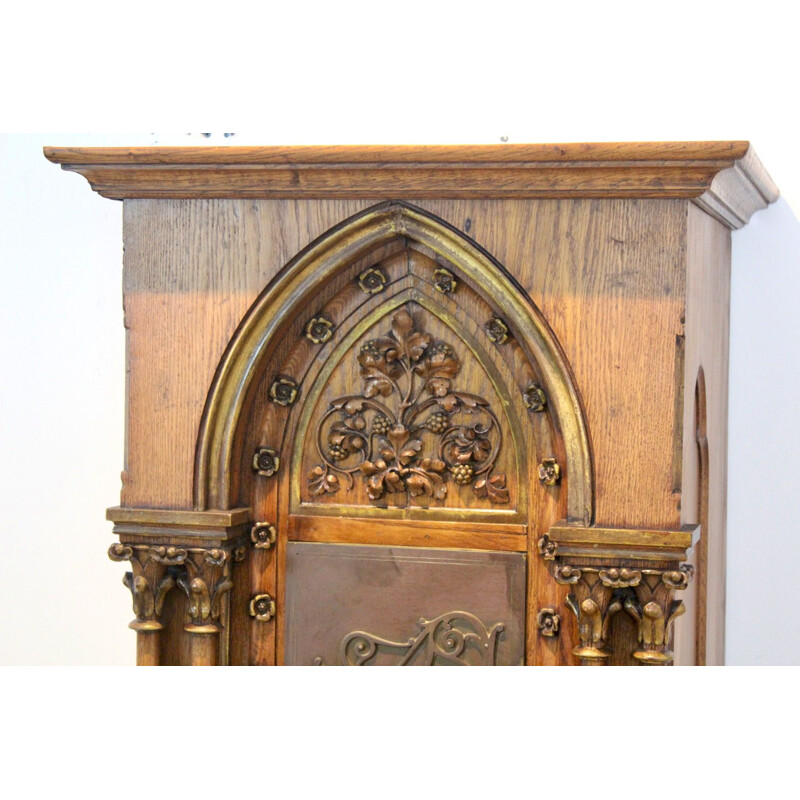 Vintage church tabernacle cabinet in oak wood