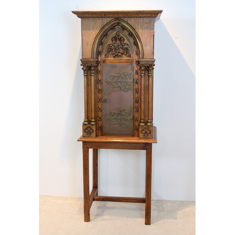 Vintage church tabernacle cabinet in oak wood