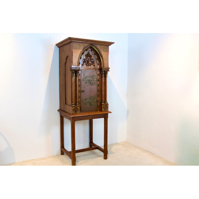 Vintage church tabernacle cabinet in oak wood