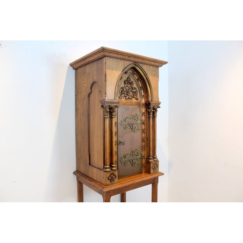 Vintage church tabernacle cabinet in oak wood