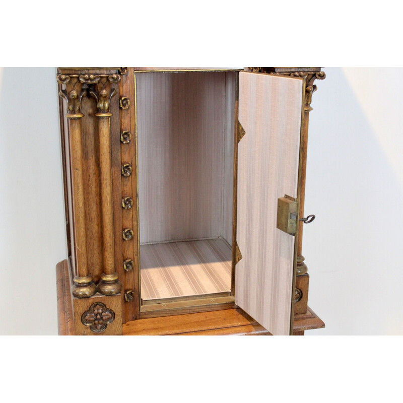 Vintage church tabernacle cabinet in oak wood