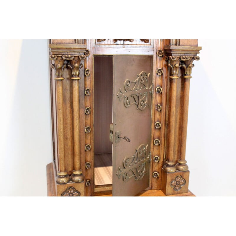 Armoire de tabernacle d'église vintage en bois de chêne