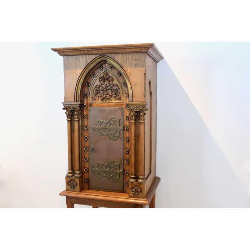 Vintage church tabernacle cabinet in oak wood