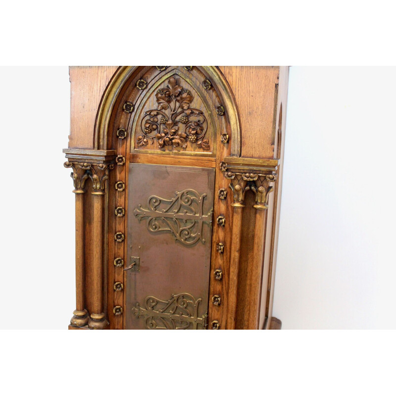 Vintage church tabernacle cabinet in oak wood