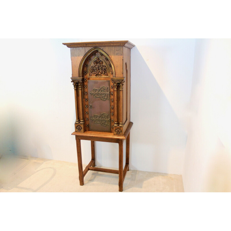 Vintage church tabernacle cabinet in oak wood