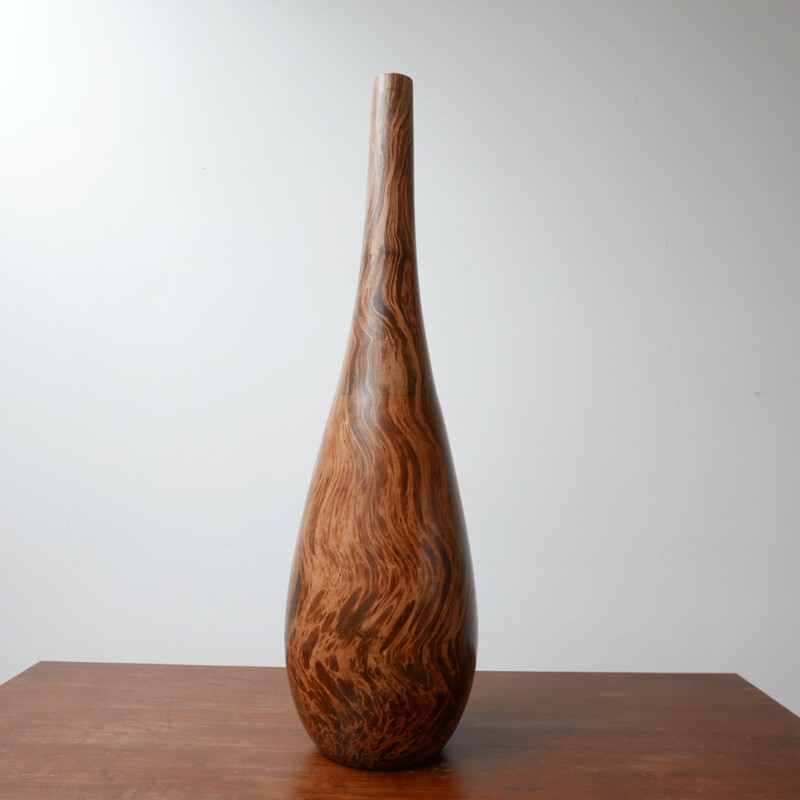 Vintage mango wood tall vase, England 1990s