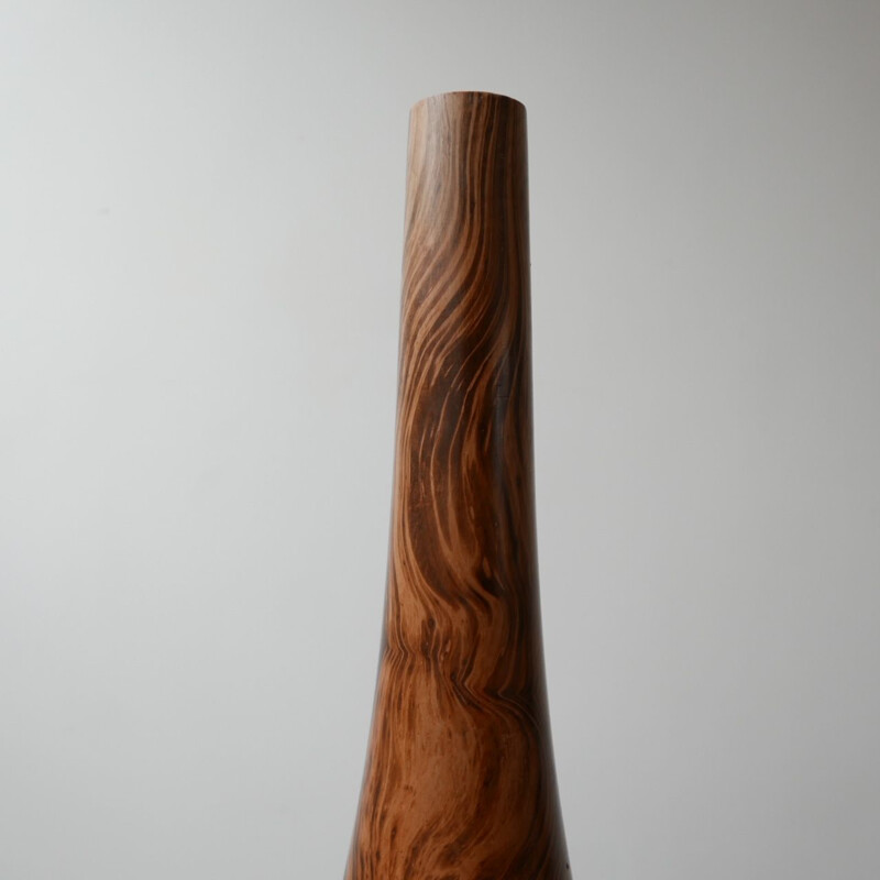 Vintage mango wood tall vase, England 1990s