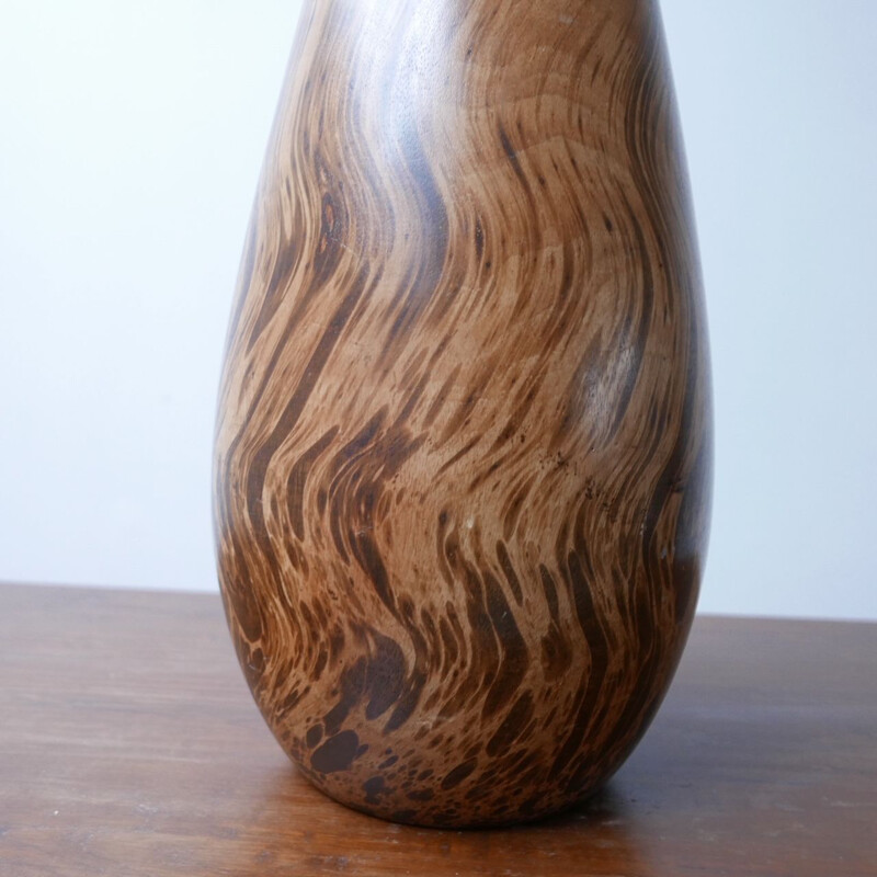 Grand vase vintage en bois de manguier, Angleterre 1990