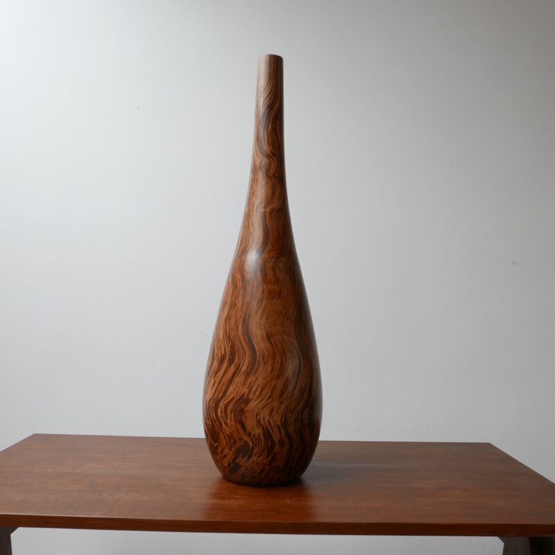 Vintage mango wood tall vase, England 1990s