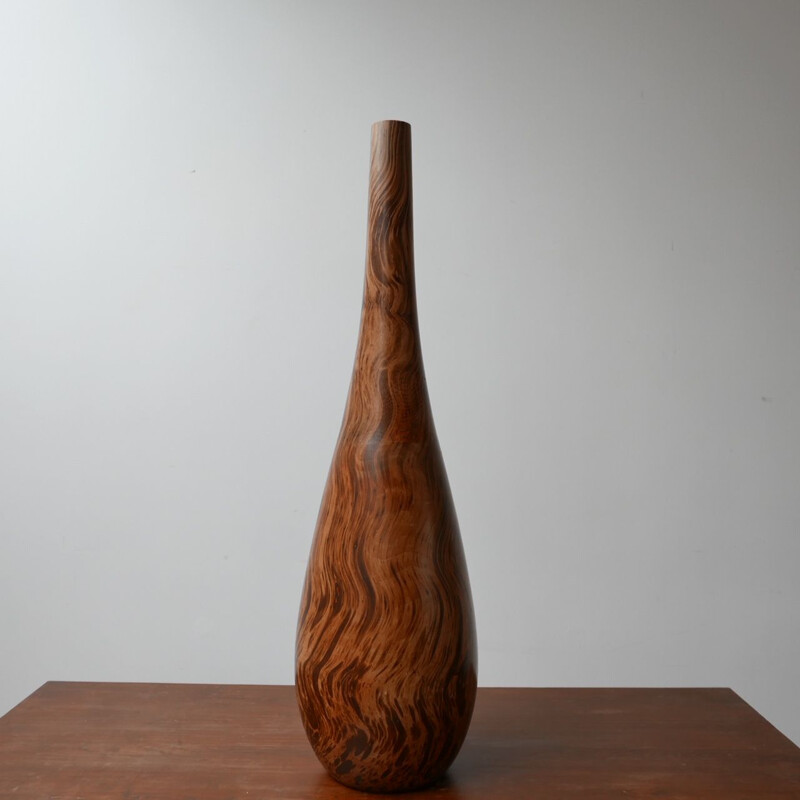 Vintage mango wood tall vase, England 1990s