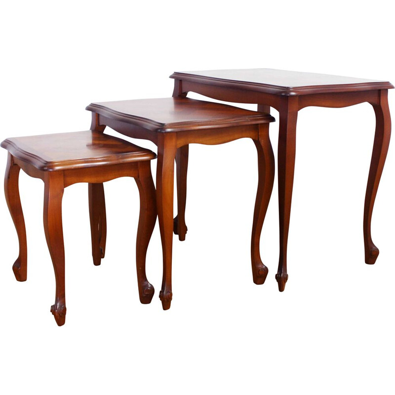 Vintage Louis XV style nesting tables in cherry wood