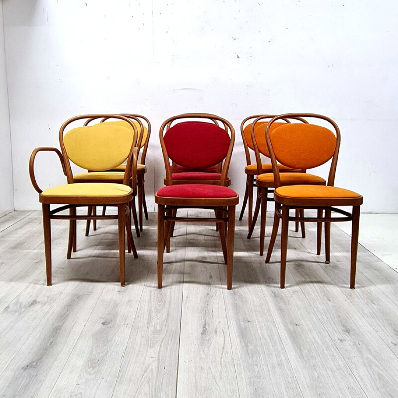 Juego de 9 sillas vintage Thonet 215 P, Austria 1970