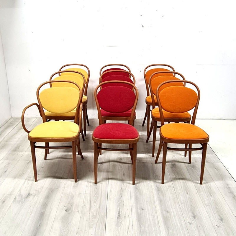 Set of 9 vintage Thonet 215 P dining chairs, Austria 1970s