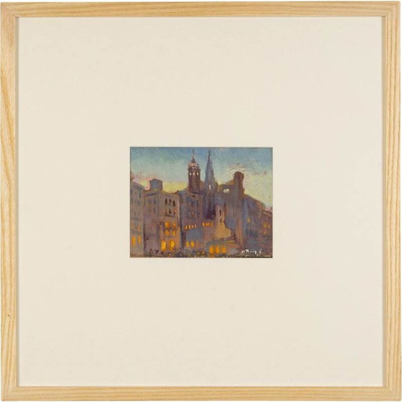 Gouache auf Vintage-Papier Impressionistische Stadtansicht, 1920