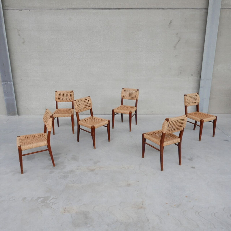 Set of 6 vintage French dining chairs by Audoux-Minet, 1960s