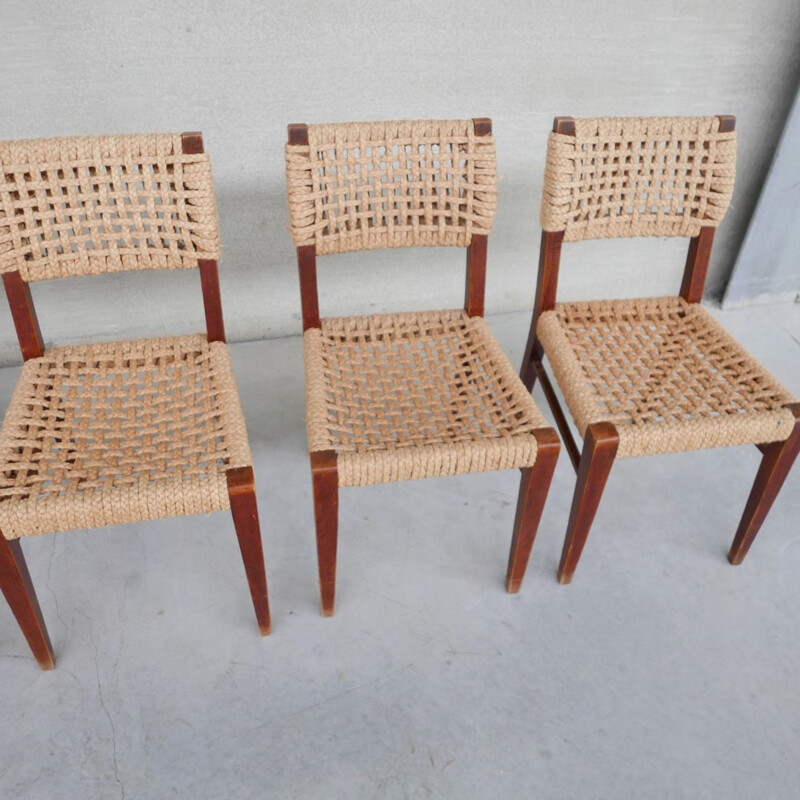 Set of 6 vintage French dining chairs by Audoux-Minet, 1960s