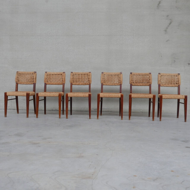 Set of 6 vintage French dining chairs by Audoux-Minet, 1960s