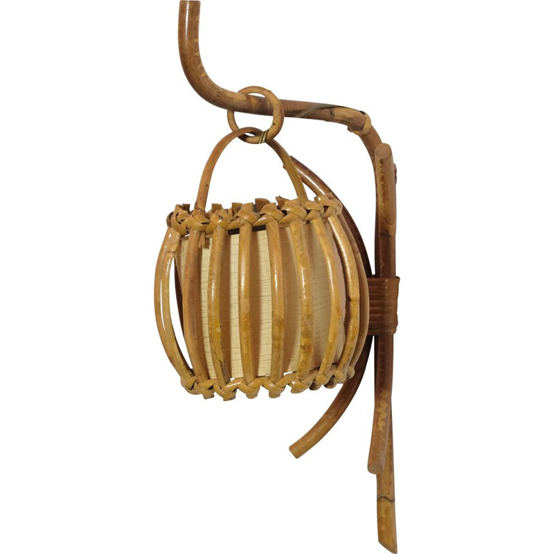 Vintage paper and rattan wall lamp, 1960-1970