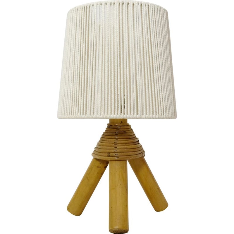 Vintage bamboo table lamp with rope shade