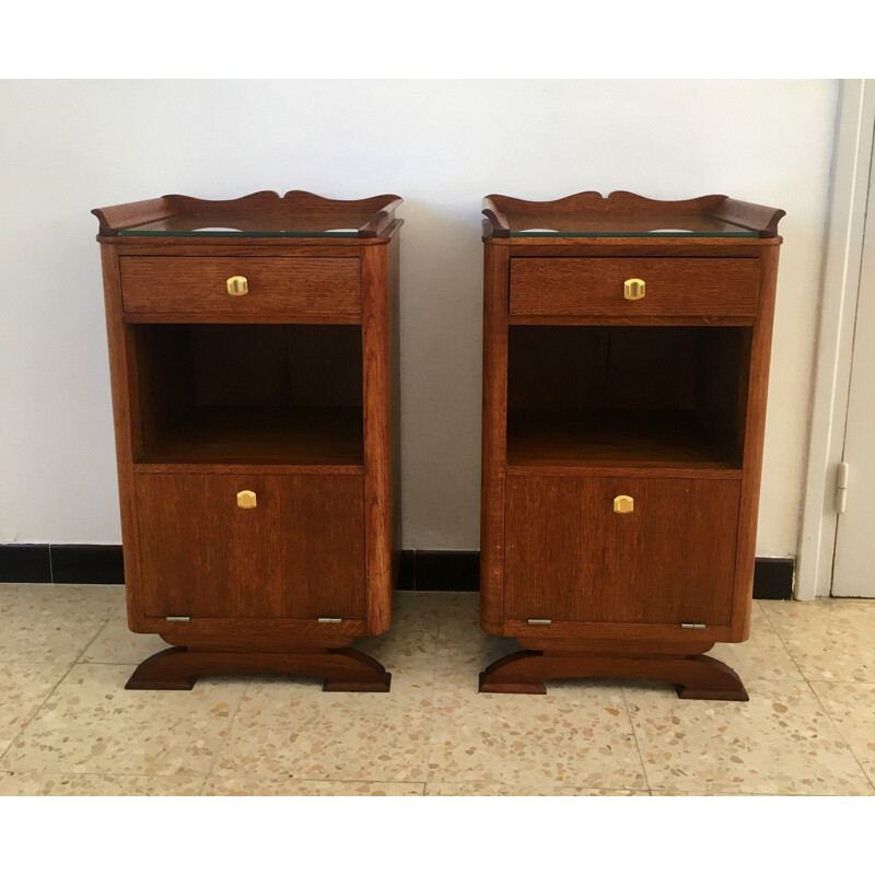 Pair of vintage oak night stands, 1950