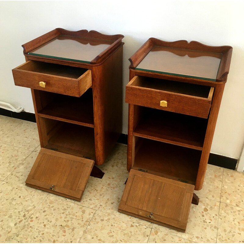 Pair of vintage oak night stands, 1950