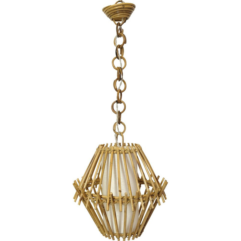 Vintage rattan pendant lamp, 1960