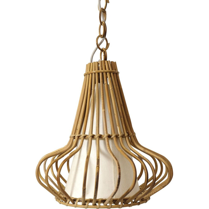 Vintage rattan pendant lamp, 1960