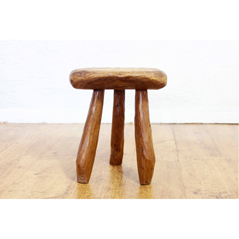 Vintage stool in solid hornbeam wood