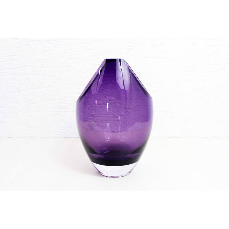 Jarrón vintage de cristal morado, 1970