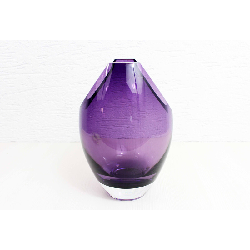 Jarrón vintage de cristal morado, 1970