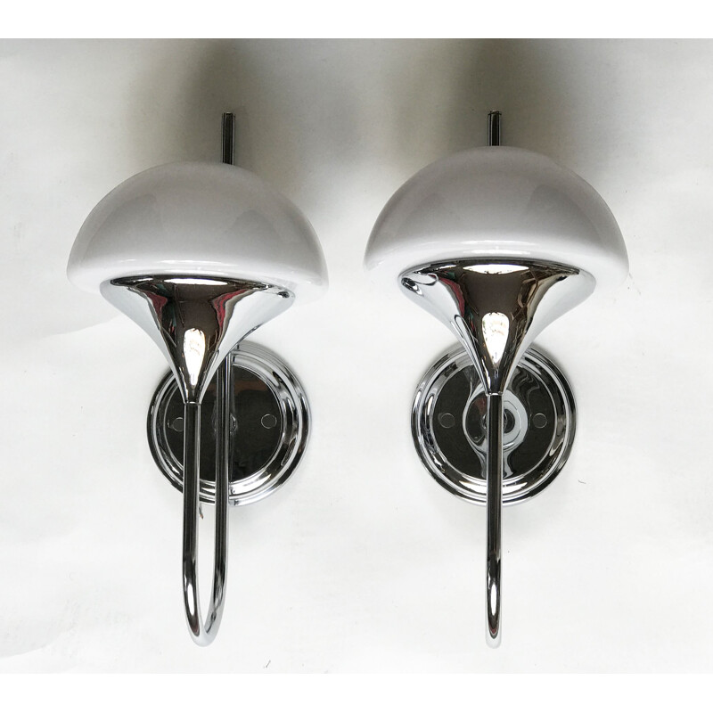 Pair of vintage chrome and milk glass wall lamps, 1970s