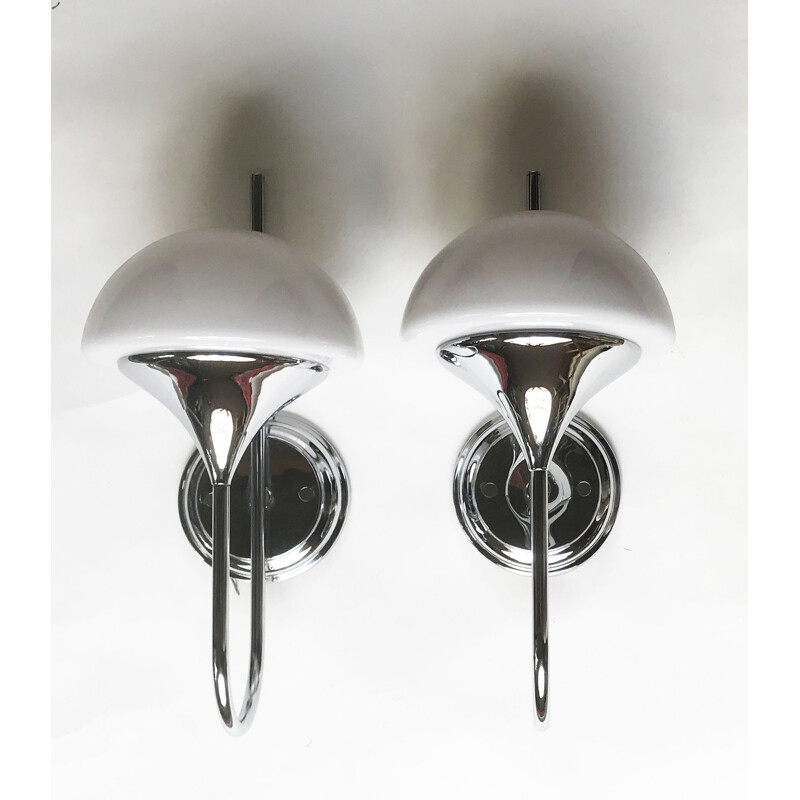 Pair of vintage chrome and milk glass wall lamps, 1970s
