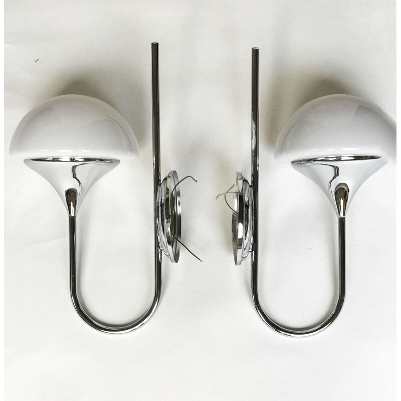 Pair of vintage chrome and milk glass wall lamps, 1970s