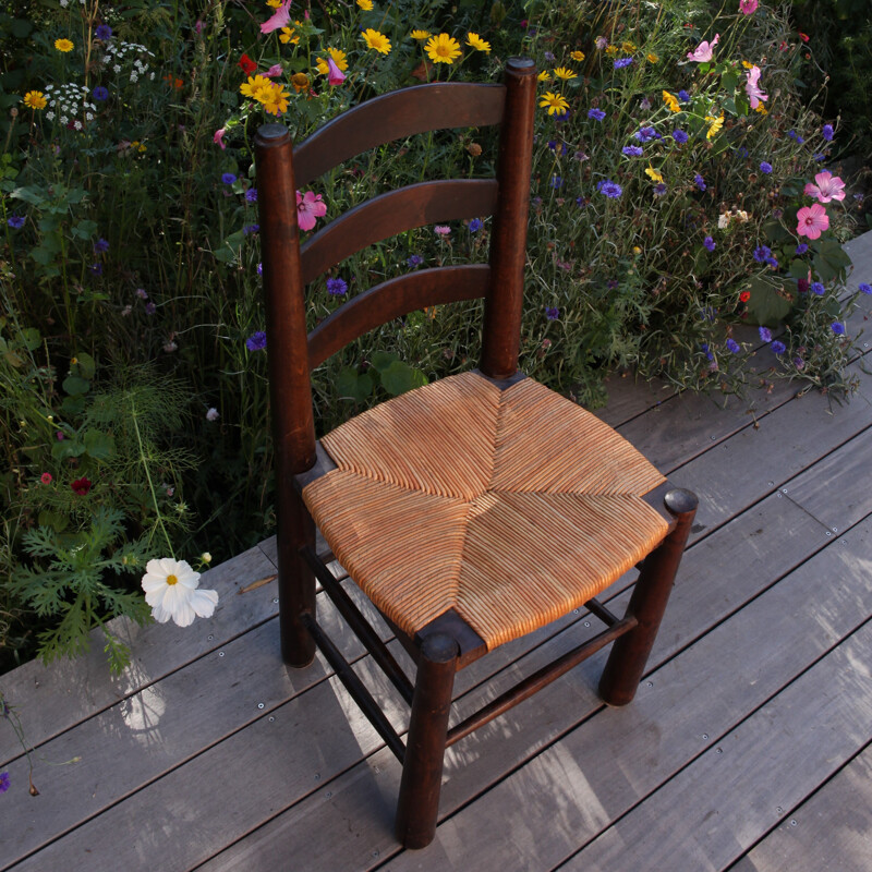 Vintage-Stuhl aus Holz und Stroh von Georges Robert, 1950