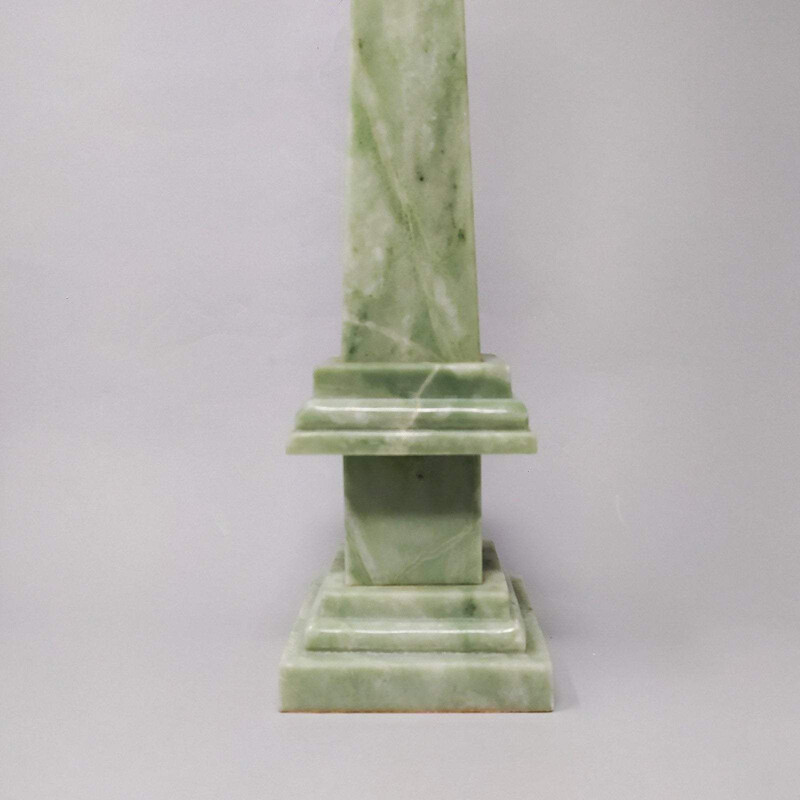 Vintage green marble obelisk handmade, Italy 1960s