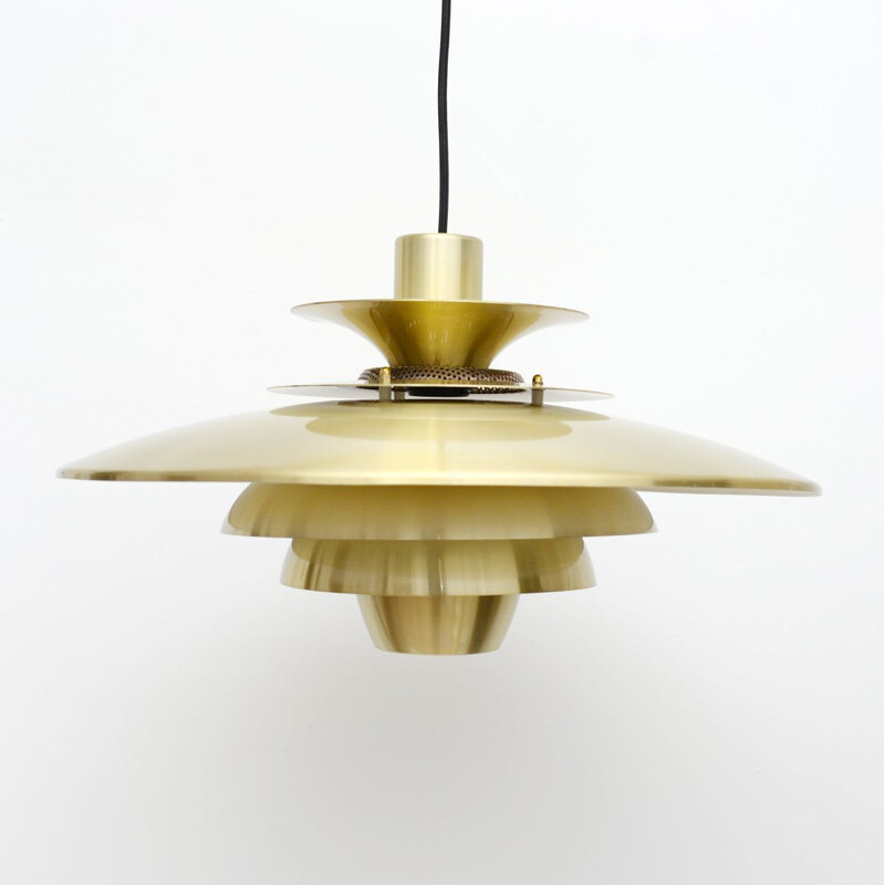 Mid century Jeka brass lacquered pendant lamp, Denmark 1970s